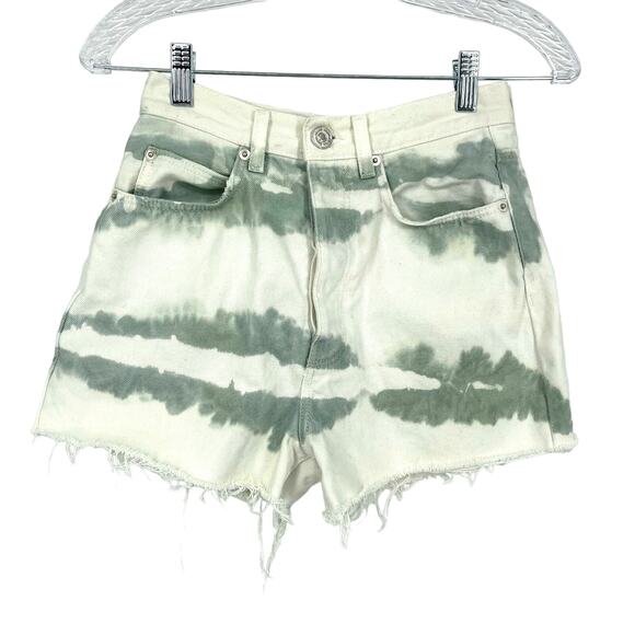 Zara Button Fly High Waisted Jean Shorts White Green Distressed Size 2 - Picture 5 of 6